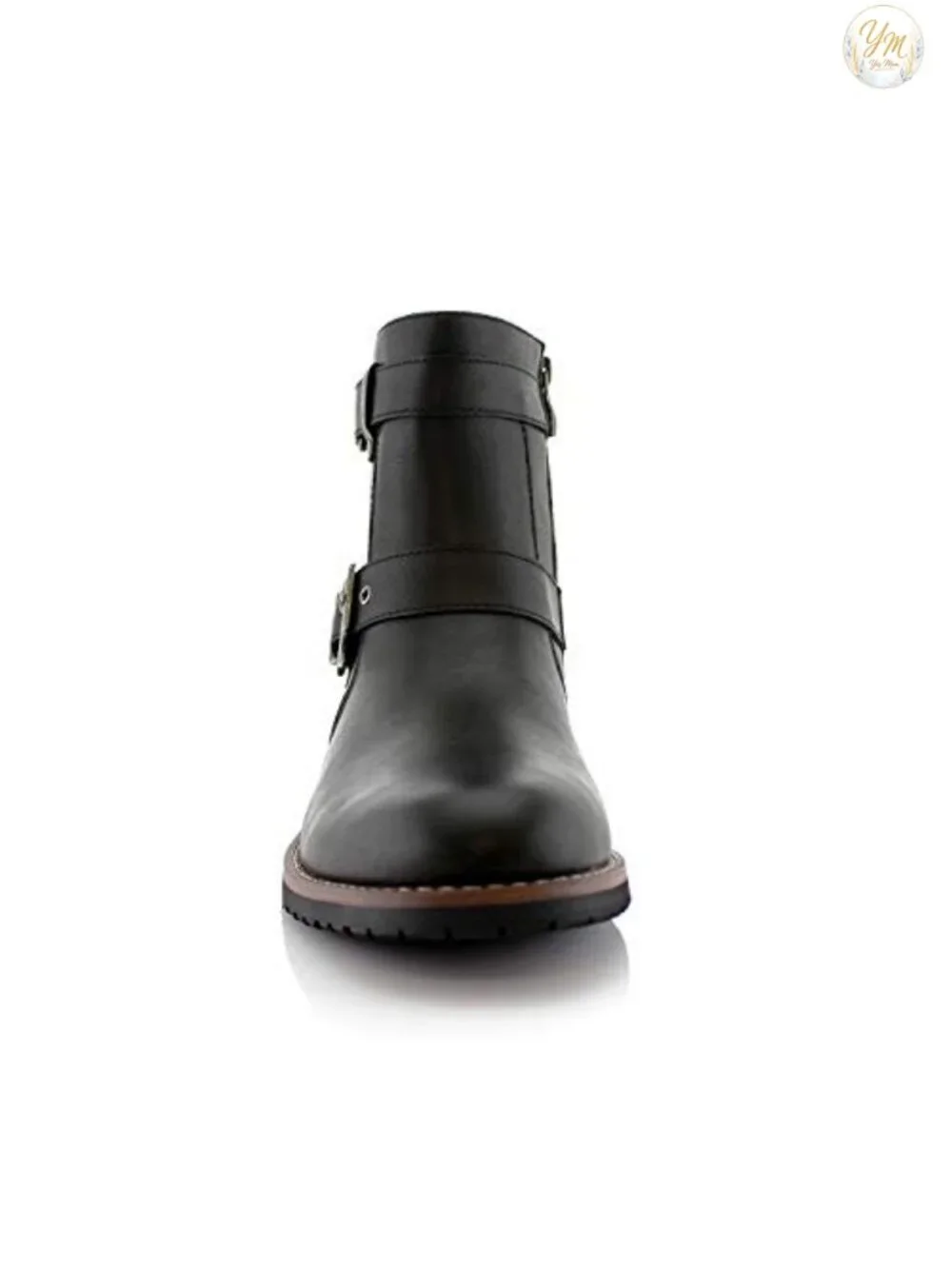 Engineer Boot with Buckle Straps & Side Zipper - Faux Leather